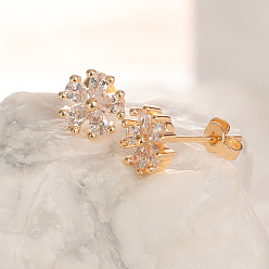 Белый Цветок латунь кубического циркония серьги стержня, золотые, белые, 8 мм