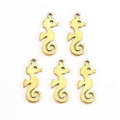 Real 18K Gold Plated PVD Vacuum Plating 304 Stainless Steel Pendants, Laser Cut, Sea Horse, Real 18K Gold Plated, 17.5x7.5x1mm, Hole: 1.2mm