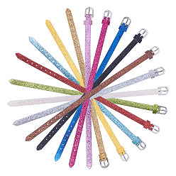 Mixed Color PU Leather Watch Bands, with Glitter Powder and Alloy Clasps, Platinum, Mixed Color, 8-5/8 inch(22cm), 20pcs/set