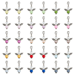 (52) Непрозрачная лаванда Ангельские подвески из сплава и акрила в тибетском стиле, с латунными карабин-лобстерами , разноцветные, 35 мм, 15 цветов, 2 шт / цвет, 30 шт / комплект