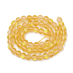 Dark Orange Synthetic Moonstone Beads Strands, Holographic Beads, Dyed, Frosted, Round, Dark Orange, 8mm, Hole: 1mm, about 45~47pcs/strand, 14~15 inch