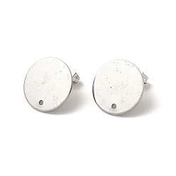 Нержавеющая Сталь Цвет Не тускнеет 201 фурнитура для сережек-гвоздиков из нержавеющей стали, с 304 штифтом и отверстием из нержавеющей стали и фрикционными ушными гайками, плоско-круглые, цвет нержавеющей стали, 16 мм, отверстие : 1.4 мм, штифты : 0.7 мм