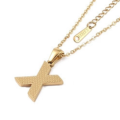 Letter X Ion Plating(IP) Initial Letter 304 Stainless Steel Pendant Necklaces, Real 18K Gold Plated, Letter X, 15.87 inch(40.3cm), Pendant: about 17x13.5mm