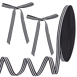 Black Polyester Ribbon, Stripe, Clothes Accessories, Black, 3/8 inch(10mm)