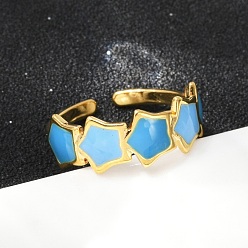 Озёрно--синий 304 регулируемые манжетные кольца из нержавеющей стали, с эмалью, реальный 18 k позолоченный, Плут синий, 2~7.5 мм, внутренний диаметр: регулируемый