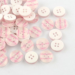Pink 4-Hole Plastic Buttons, Flat Round, Pink, 13x3mm, Hole: 1.5mm