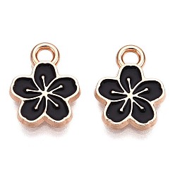 Черный Сплав эмали прелести, без свинца и без кадмия, золотые, цветочный шарм, чёрные, 11.3x9x1.5 мм, отверстие : 1.6 мм