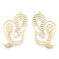 Real 18K Gold Plated 201 Stainless Steel Pendants, Outline Charms, Snake, Real 18K Gold Plated, 40x25x1mm, Hole: 1.5mm