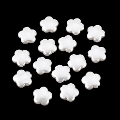 Blanc Perles de nacre en plastique ABS, fleur, blanc, 13.5x14.5x4mm, Trou: 1.6mm, environ760 pcs / 500 g