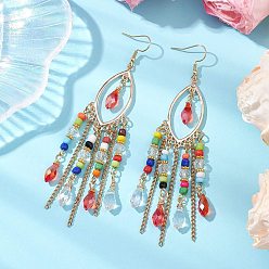 (52) Непрозрачная лаванда Овальные стеклянные серьги-гвоздики, с 304 крючками для серег из нержавеющей стали и стеклянными бусинами, золотые, разноцветные, 110.5x24.5 мм