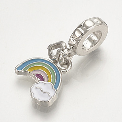 Colorful Alloy Enamel European Dangle Charms, Large Hole Pendants, Rainbow, Platinum, Colorful, 22.5mm, Hole: 5mm, Rainbow: 12x12mm & Heart: 6x5mm