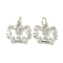 Тигр Стойки обшивки латунные подвески, с прыжковых колец, долговечный, без свинца и без кадмия, зодиакальный шарм, тигр, 10x11.5x1.5 мм, отверстие : 3.5 мм