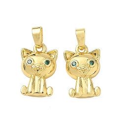 Настоящее золото 18K Кулон из циркония, без кадмия и без свинца, форма кошки, реальный 18 k позолоченный, 15x10.5x3.7 мм, отверстие : 2.5x4 мм
