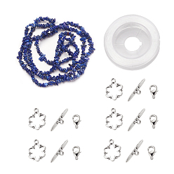 Lapis Lazuli DIY Bracelets Necklaces Jewelry Sets, Natural Lapis Lazuli Chips Beads Strands, Toggle Clasps, Lobster Claw Clasps and Elastic Wire, 12.6x10.6x2.1cm