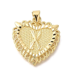 Letter X Стойки обшивки латунные подвески, без кадмия и без свинца, сердце с подвесками в виде буквы az, Письмо X, 24x22x3 мм, отверстие : 5x3.5 мм