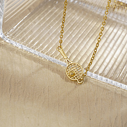 Golden Unique Stainless Steel Tennis Racket Pendant Necklaces for Women, Golden, 17.72 inch(45cm)