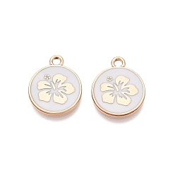 Белый Стойки обшивки сплава эмали подвески, плоский круглый с цветными чарами, золотые, белые, 16x13x1.5 мм, отверстие : 1.6 мм