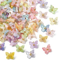 Mixed Color 100Pcs ABS Plastic Imitation Pearl Pendants, Butterfly, with 304 Stainless Steel Findings, Mixed Color, 7.6mm, Hole: 2.3mm
