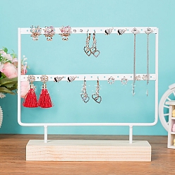 Белый Двухъярусная деревянная стойка для хранения сережек, прямоугольные держатели для ювелирных изделий из цинкового сплава, белые, 27x22 см