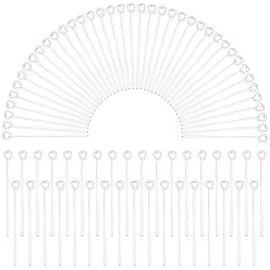 Посеребрённый 100шт. латунные штифты с ушком, 925 серебро покрытием, 21 датчик, 30x0.7 мм
