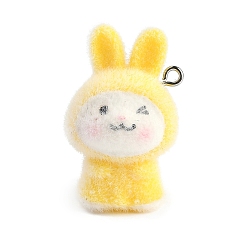 Кролик Подвески из флокированной смолы с животной тематикой, с платиновым тоном железная петля, кролик, 34x20.5x19 мм, отверстие : 2 мм