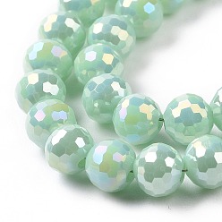 Medium Aquamarine Electroplate Opaque Solid Color Glass Beads Strands, AB Color Plated, Faceted, Round, Medium Aquamarine, 5~6mm, Hole: 1~1.2mm, about 95pcs/strand, 20.87''(53cm)