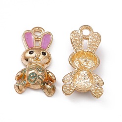Violet Alloy Enamel Pendants, Rabbit Charm, Golden, Violet, 20x10x3.5mm, Hole: 2mm