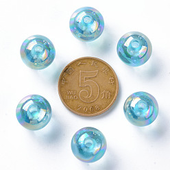 Pale Turquoise Transparent Acrylic Beads, AB Color Plated, Round, Pale Turquoise, 12x11mm, Hole: 2.5mm, about 566pcs/500g