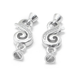 Platinum Anti-Tarnish Rhodium Plated 925 Sterling Silver Fold Over Clasps, with Cubic Zirconia, with 925 Stamp, Clear, Platinum, 28.5mm, Clasp: 19.5x9.5x4.5mm, Cord End: 6.5x5mm, Inner Diameter: 3.5mm
