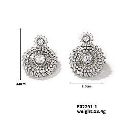 Platinum Vintage Classic Copper Zircon Stud Earrings Fashionable Elegant Luxury Ear Jewelry, Platinum, 38x29mm