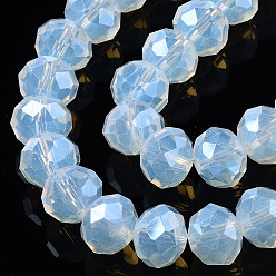 Light Blue Electroplate Glass Beads Strands, Imitation Jade Beads, Pearl Luster Plated, Faceted, Rondelle, Light Blue, 6x5mm, Hole: 1mm, about 85~88pcs/strand, 16.1~16.5 inch(41~42cm)
