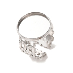 Stainless Steel Color Woven Bezel 304 Stainless Steel Cuff Ring Components, Round Pad Ring Setting, Stainless Steel Color, 14mm,17mm, Tray Size: 16mm