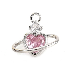 Платинированный Латунь прелести, без кадмия, без никеля и без свинца, с кубического циркония, сердце, Реальная платина, 11x12.5x5 мм, отверстие : 1.4 мм