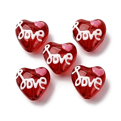 Белый Стеклянные эмалевые бусины, бусины ручной работы, сердце со словом "love", белые, 13.5~14x14x8.5 мм, отверстие : 1.2 мм
