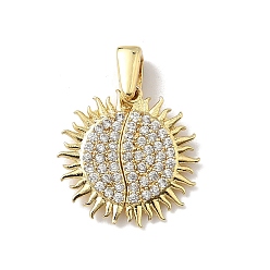 Солнце Латунные микропаве кубические цирконии открывающиеся подвески, реальный 18 k позолоченный, солнце, 23x18.5x3 мм, отверстие : 4x2 мм