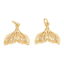 Настоящее золото 18K Латунные подвески с фианитами, прелести рыбий хвост, без кадмия и без свинца, стойки покрытие, долговечный, реальный 18 k позолоченный, 15x16x5 мм, отверстие : 3.5 мм