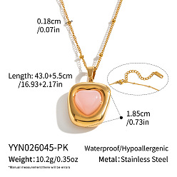 Rectangle Dyed Natural Pink Quartz 304 Stainless Steel Geometric Pendant Necklaces for Women, Real 18K Gold Plated, Rectangle, 16.93 inch(43cm)