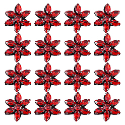 Red 16Pcs Glass Sew On Patches, Cloth Appliques, Flower, Red, 25x24x7mm