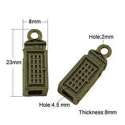 Античная Бронза Сплавочные подвески тибетского стиля, без кадмия, без никеля и без свинца, телефонная будка, античная бронза, 23x8x8 мм, отверстие : 2~4.5 мм