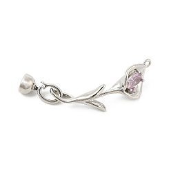 Платина Латунные микро проложить кубического циркония раз за застежками, без кадмия, без никеля и без свинца, цветок, платина, 50 мм