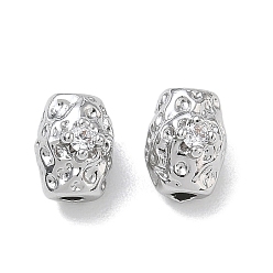 Platino Micropave de latón transparente perlas de circonio cúbico, ovalado martillado, Platino, 8.5x6.5x7.5 mm, agujero: 1.5 mm