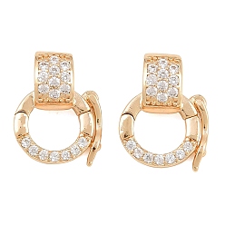 Real 18K Gold Plated Brass Micro Pave Clear Cubic Zirconia Twister Clasp, Real 18K Gold Plated, 14mm, Hole: 3.5x5mm
