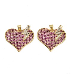 Настоящее золото 18K Латунные микро проложить кубического циркония подвески, сердце прелести, без кадмия и без свинца, стойки покрытие, долговечный, реальный 18 k позолоченный, 28x29.5x4 мм, отверстие : 4.5x3.5 мм