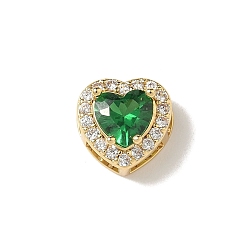 Зеленый Латунные микро проложить кубического циркония бусы, сердце, стойки покрытие, долговечный, без кадмия и без свинца, реальный 18 k позолоченный, зелёные, 9.5x9.5x6.5 мм, отверстие : 4.5x2.5 мм