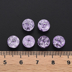 Violet Transparent Crackle Acrylic Beads, Round, Violet, 8x7mm, Hole: 1.8~2mm, about 1745pcs/500g