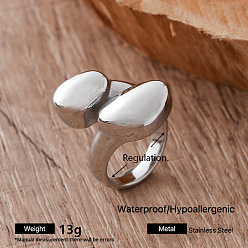 Stainless Steel Color Irregular 304 Stainless Steel Cuff Open Rings for Women, Stainless Steel Color, Adjustable