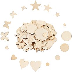 BurlyWood Unfinished Blank Wood Cabochons, Laser Cut Wood Shapes, Mixed Shapes, BurlyWood, 16x20x2.5mm, 90pcs/set