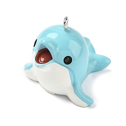 Dolphin Подвески из непрозрачной смолы с морской тематикой, с платиново-железными петлями, дельфин, 25.5x29.5x25 мм, отверстие : 2 мм
