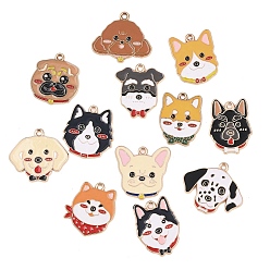 (52) Непрозрачная лаванда Подвески из эмали и сплава, подвески в форме собаки, золотой свет, разноцветные, 22~23x17.5~25x1~1.5 мм, отверстие : 1.6 мм