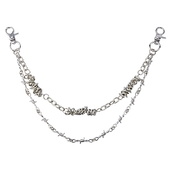 Platinum 1Pc Zinc Alloy Thorn Double Layer Chain Belts for Pants, with Iron Clasps, Platinum, 650mm